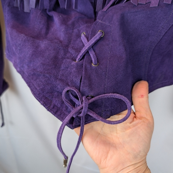 Vintage Suede Purple Fringe Women's Jacket Western Size S In VGUC - Picture 12 of 13